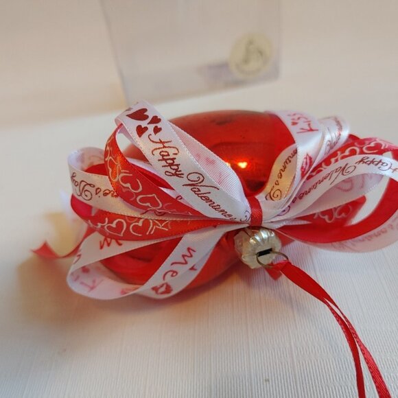 Oberfrankische Glas Red Heart Glass Ornament with Bow Made in Germany Box - Picture 3 of 4